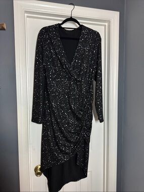 SHEIN Black Sparkle Asymmetrical Wrap Dress